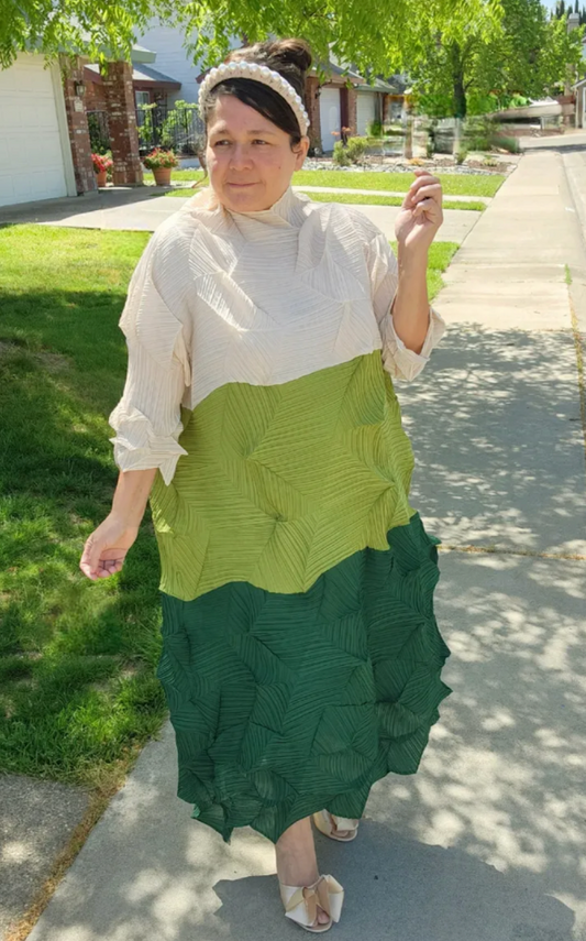 Green ombre crinkled midi dress