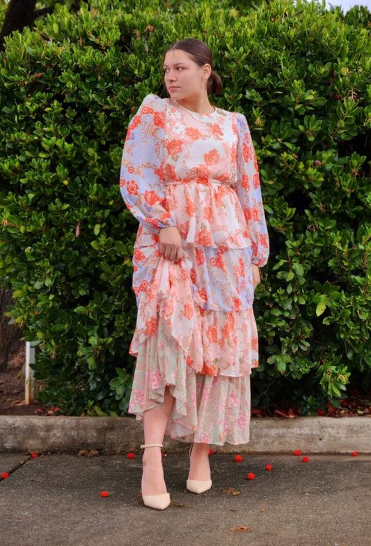 Orange blossoms chiffon tiered dress