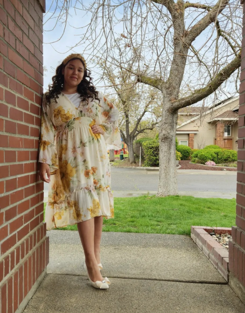 Spring chiffon floral midi dress, yellow