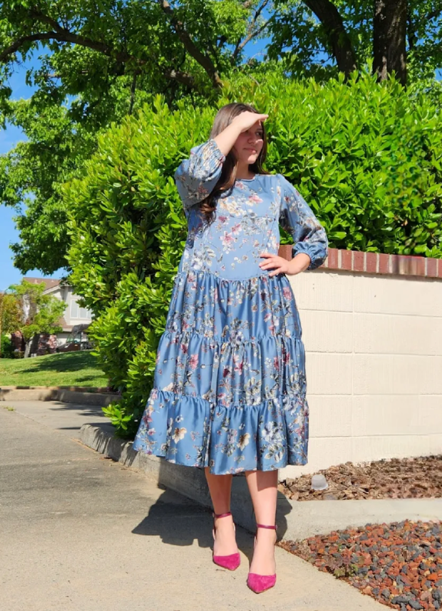 Steel floral Patricia the tiered dress