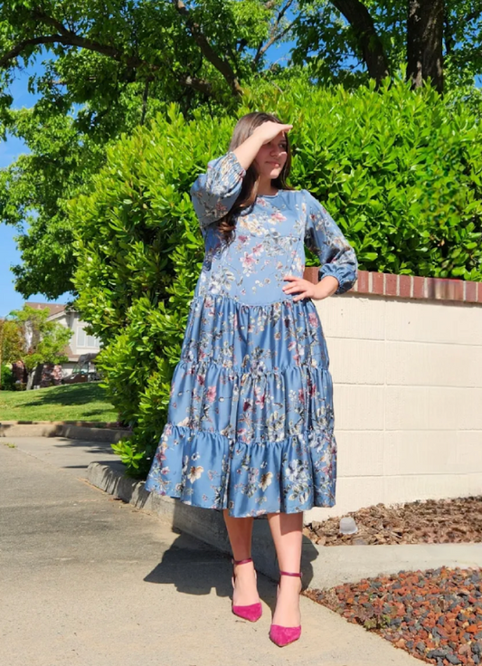 Steel floral Patricia the tiered dress